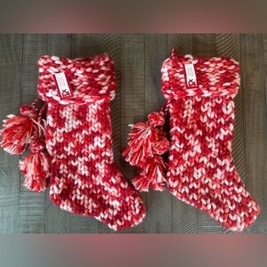Knit Christmas Stockings Red & White Pom-Pom Stockings - Holiday Tree Decor(NWT)